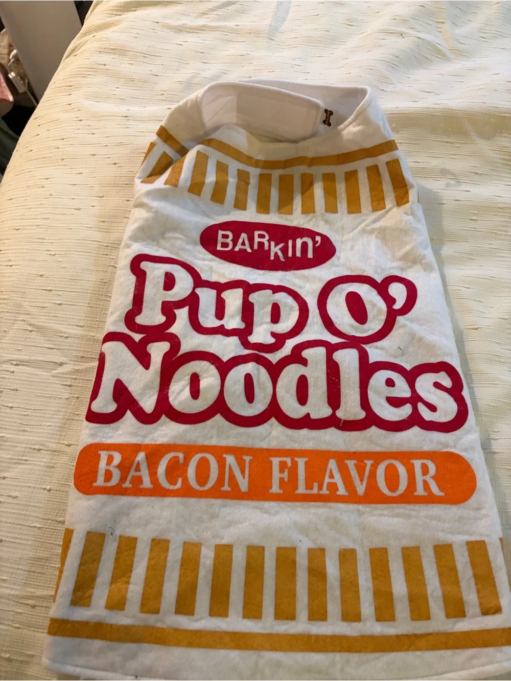 Bark White Dog Costume with Red and Orange Graphics